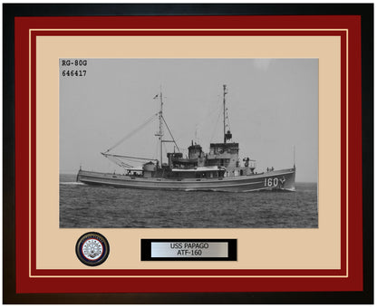 USS PAPAGO ATF-160 Framed Navy Ship Photo Burgundy