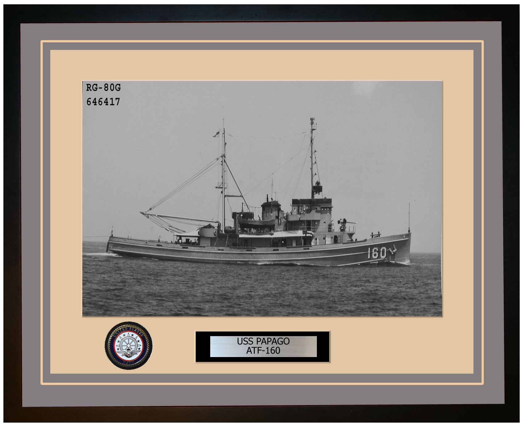 USS PAPAGO ATF-160 Framed Navy Ship Photo Grey
