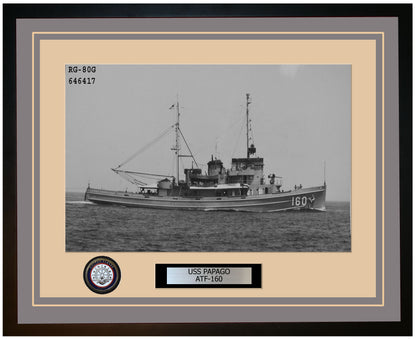 USS PAPAGO ATF-160 Framed Navy Ship Photo Grey