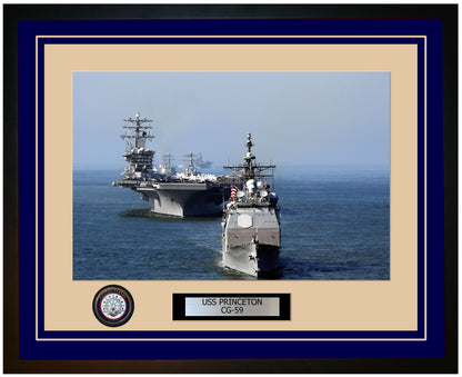 USS PRINCETON CG-59 Framed Navy Ship Photo Blue