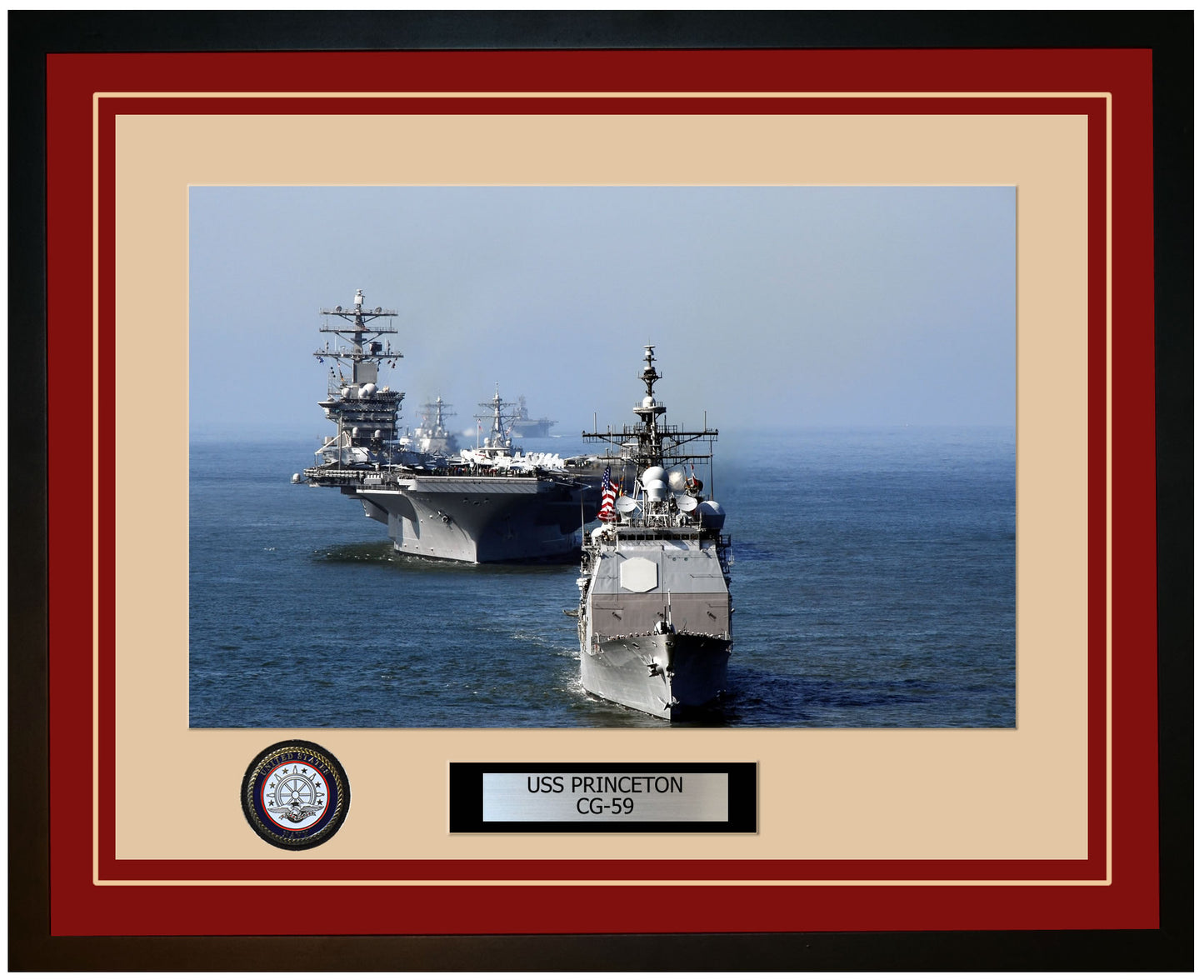 USS PRINCETON CG-59 Framed Navy Ship Photo Burgundy