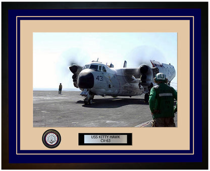 USS KITTY HAWK CV-63 Framed Navy Ship Photo Blue