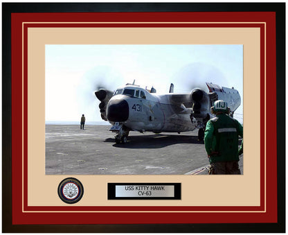 USS KITTY HAWK CV-63 Framed Navy Ship Photo Burgundy