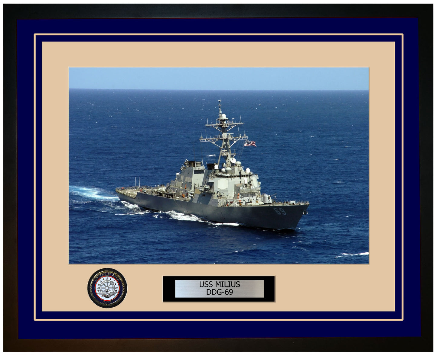 USS MILIUS DDG-69 Framed Navy Ship Photo Blue