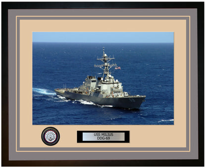 USS MILIUS DDG-69 Framed Navy Ship Photo Grey