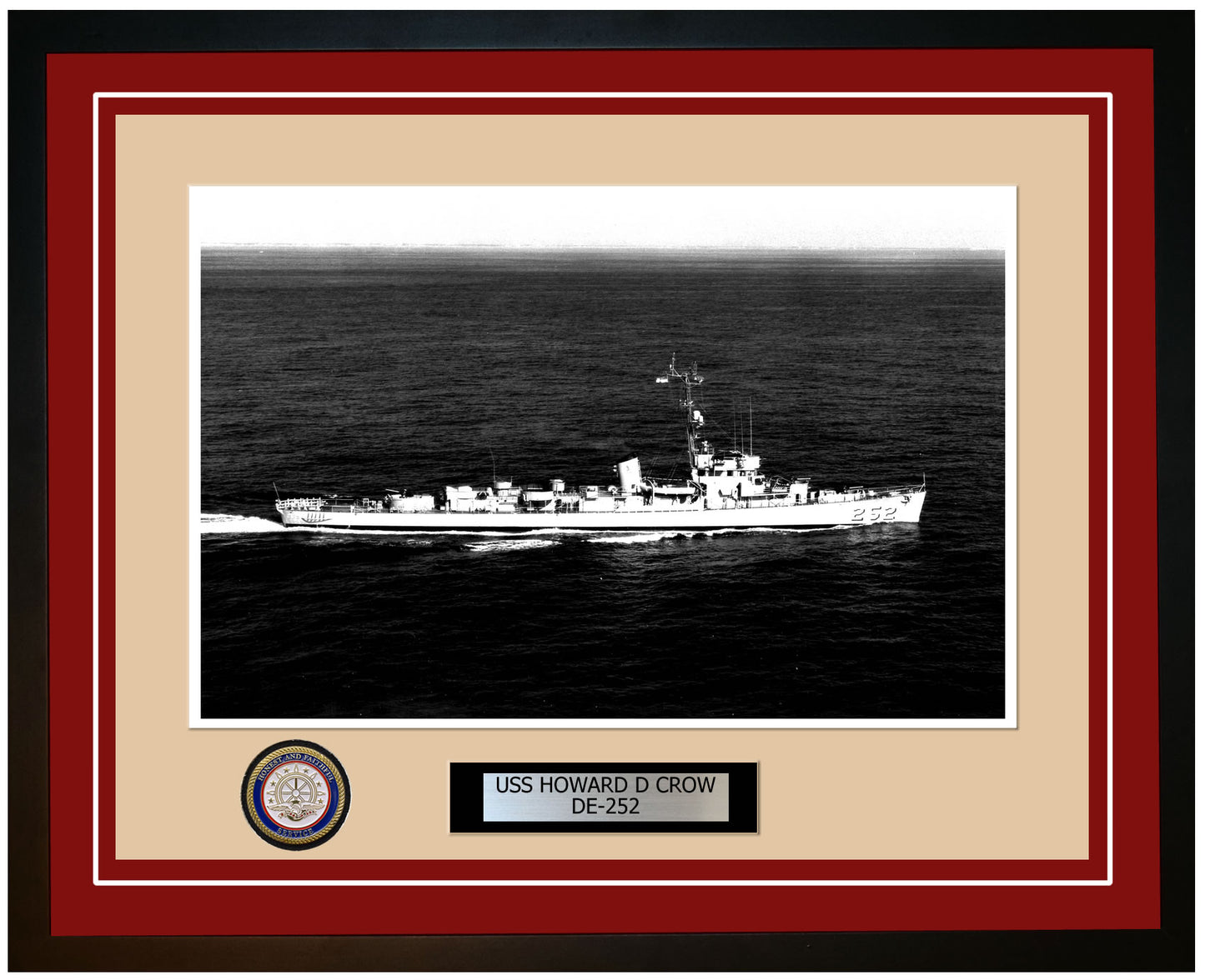 USS Howard D Crow DE-252 Framed Navy Ship Photo Burgundy