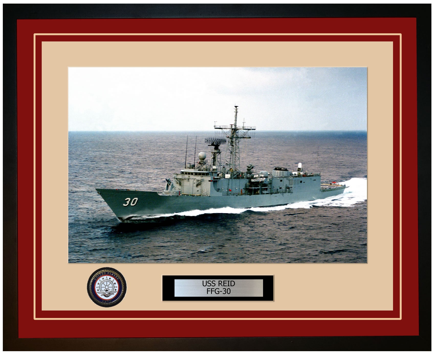 USS REID FFG-30 Framed Navy Ship Photo Burgundy