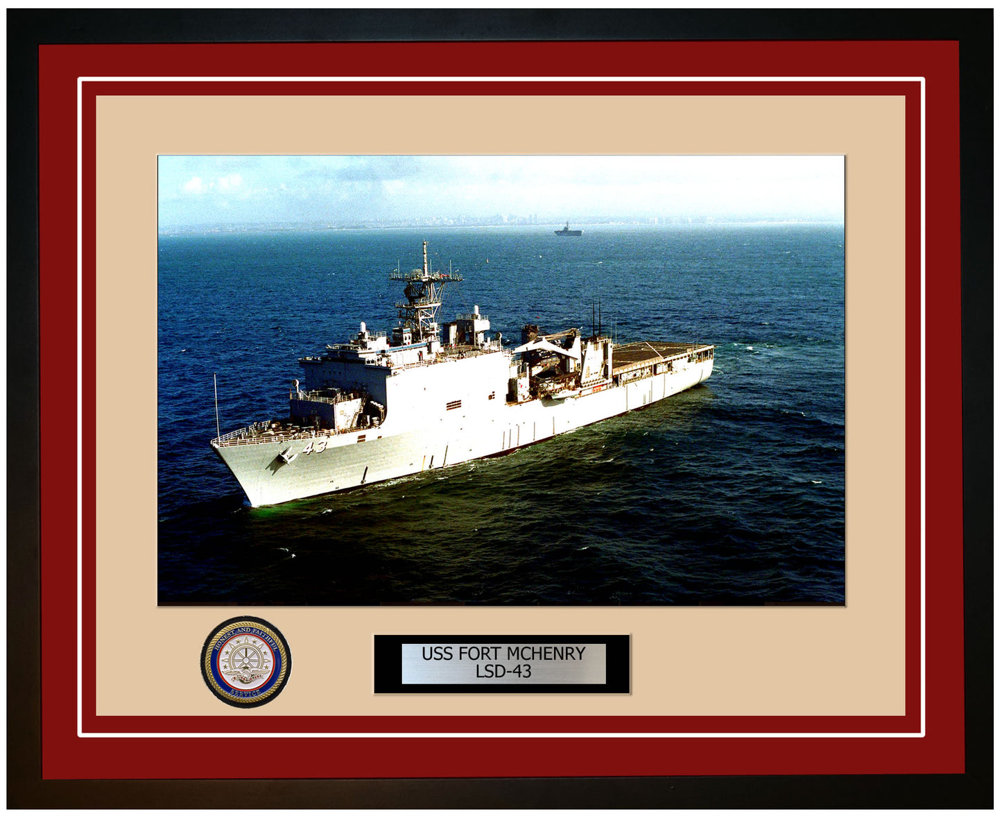 USS Fort McHenry LSD-43 Framed Navy Ship Photo Burgundy