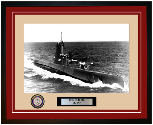 USS Cubera SS-347 Framed Navy Ship Photo Burgundy