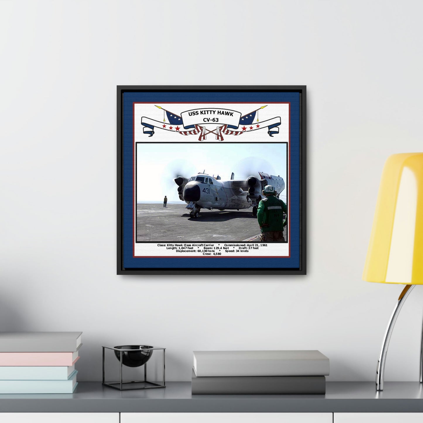 USS Kitty Hawk CV-63 Navy Floating Frame Photo Desk View