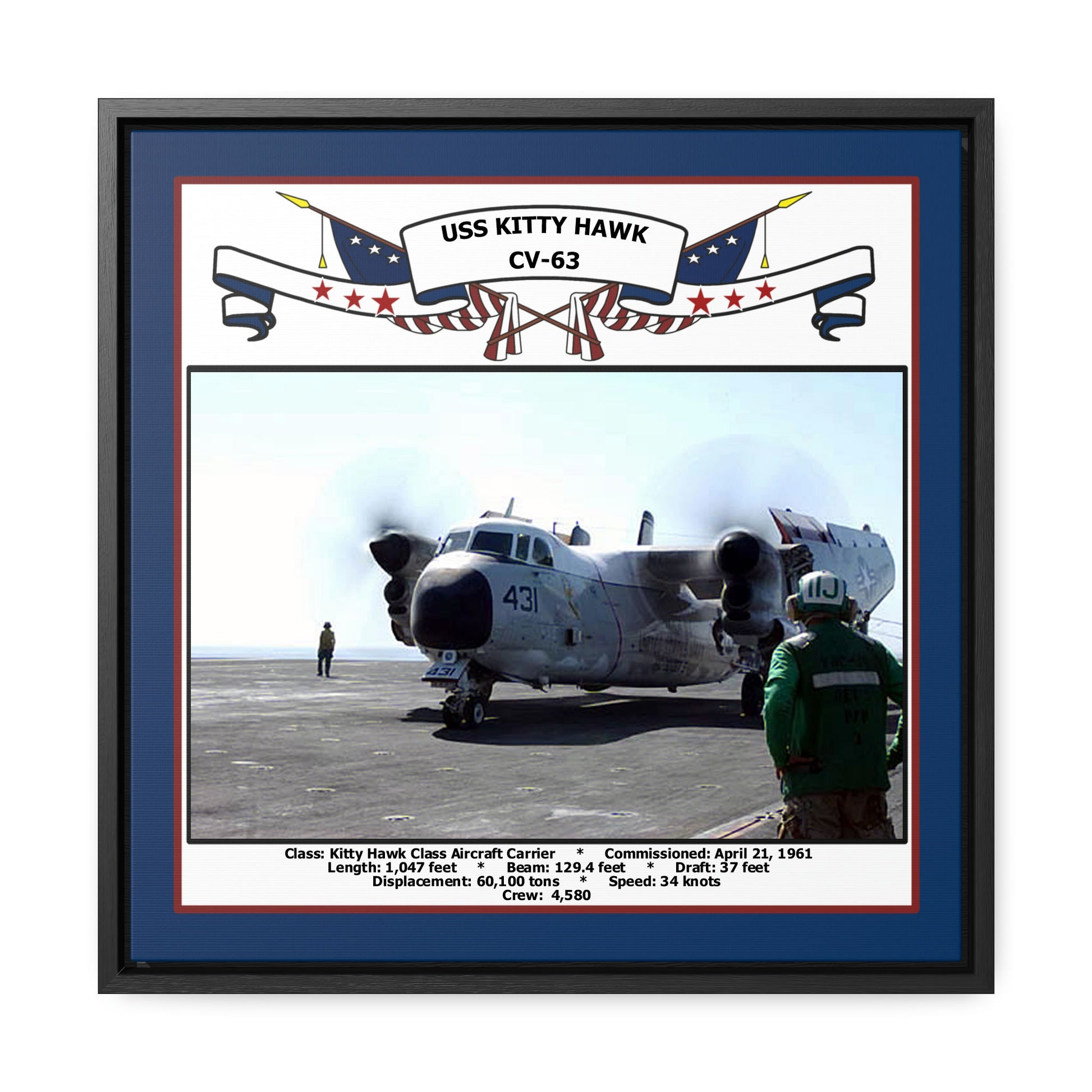 USS Kitty Hawk CV-63 Navy Floating Frame Photo Front View