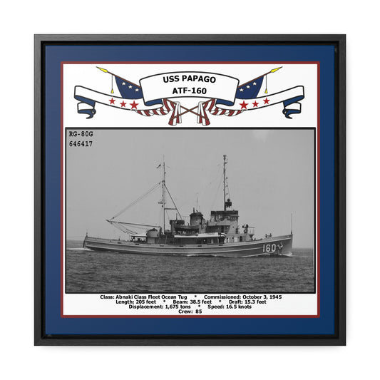 USS Papago ATF-160 Navy Floating Frame Photo Front View