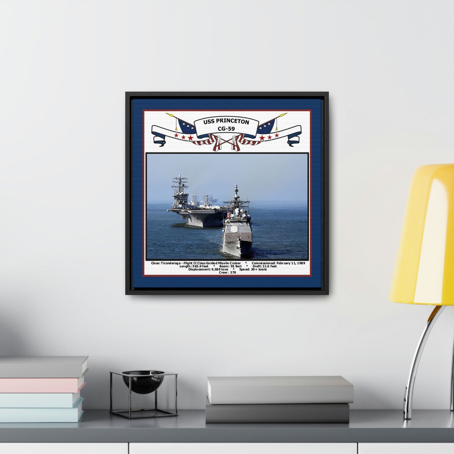 USS Princeton CG-59 Navy Floating Frame Photo Desk View