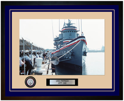 USS PAPAGO ATF-160 Framed Navy Ship Photo Blue
