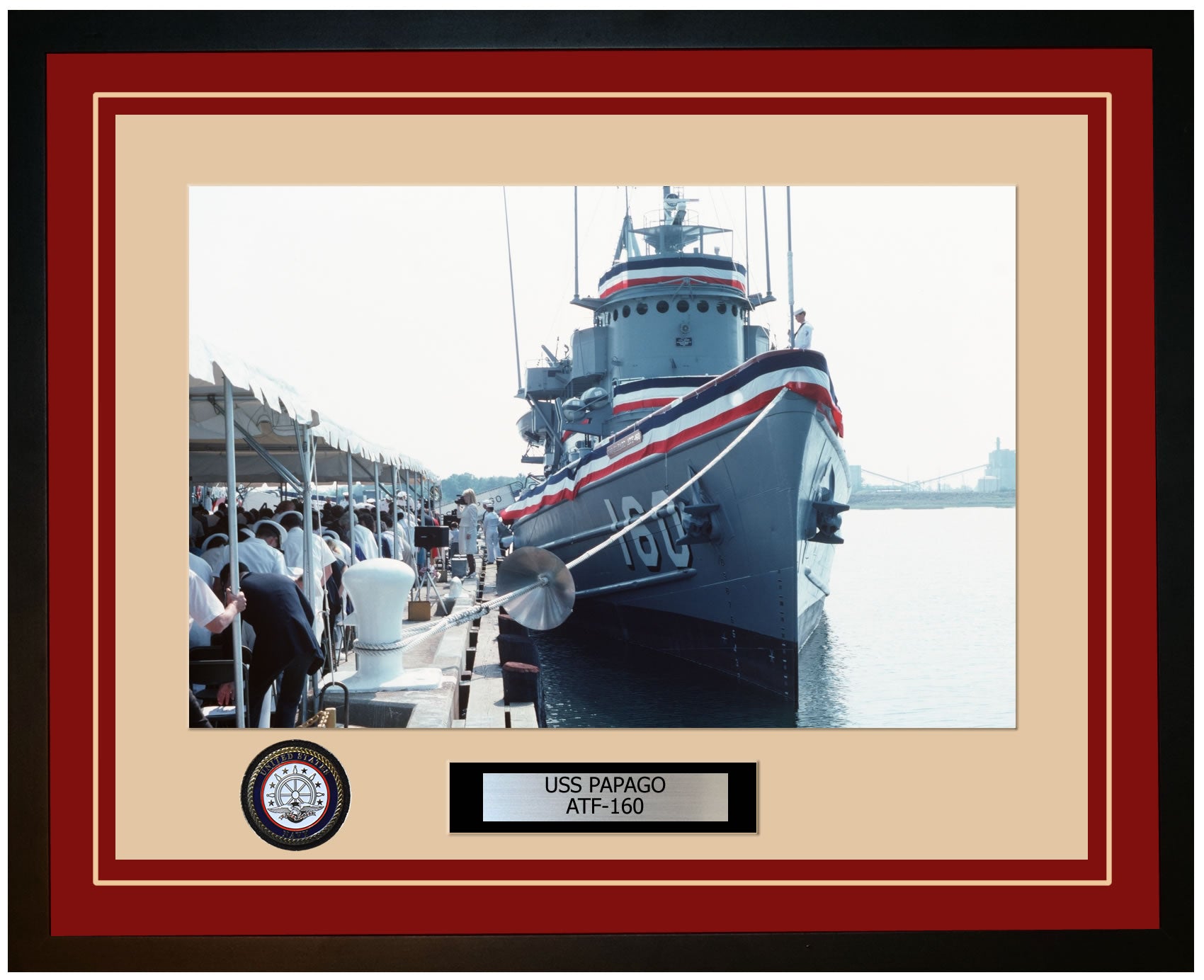 USS PAPAGO ATF-160 Framed Navy Ship Photo Burgundy