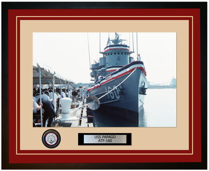 USS PAPAGO ATF-160 Framed Navy Ship Photo Burgundy