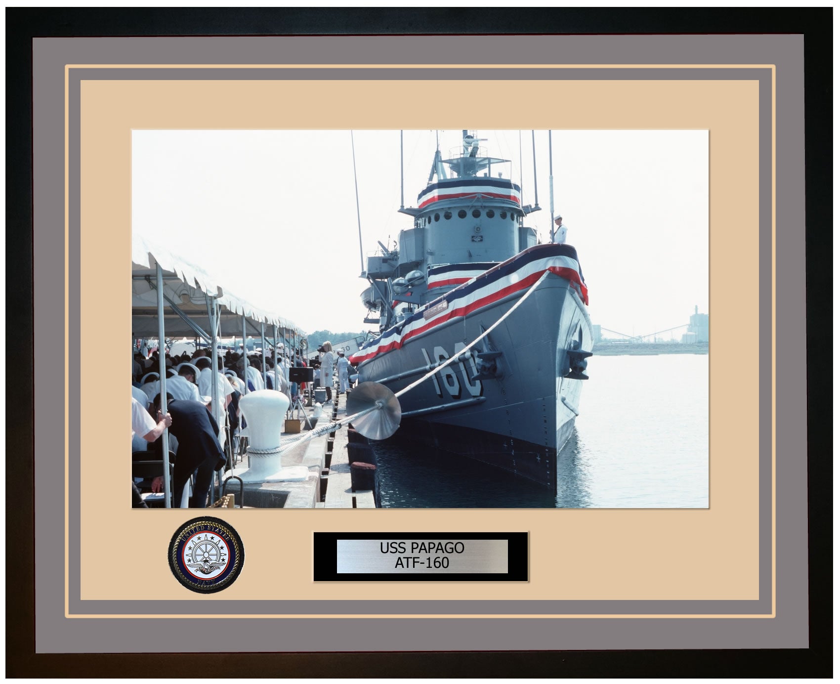 USS PAPAGO ATF-160 Framed Navy Ship Photo Grey