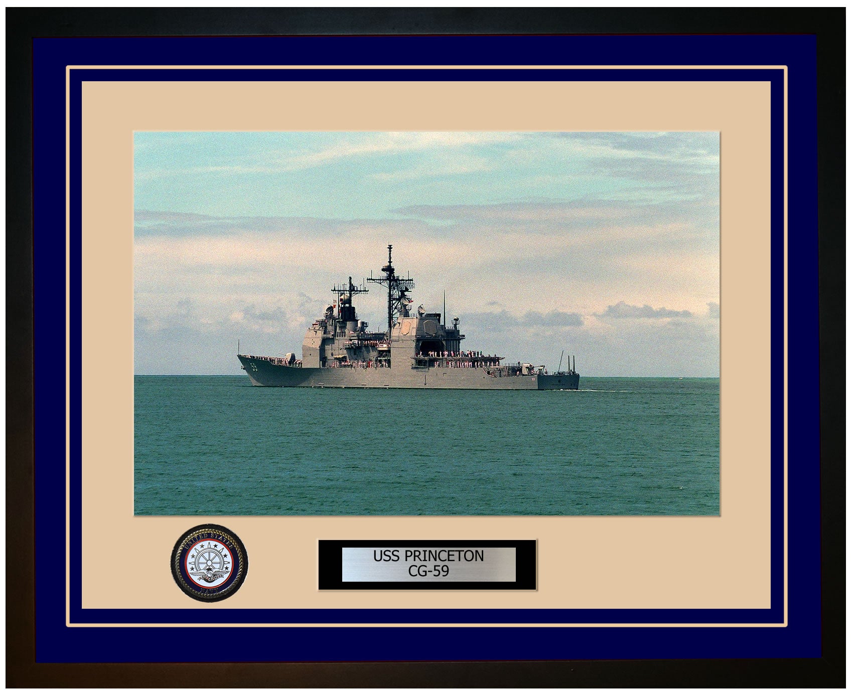 USS PRINCETON CG-59 Framed Navy Ship Photo Blue