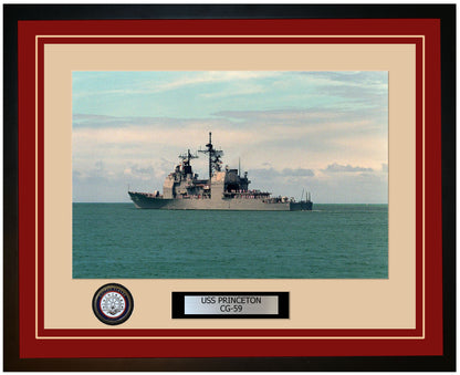 USS PRINCETON CG-59 Framed Navy Ship Photo Burgundy