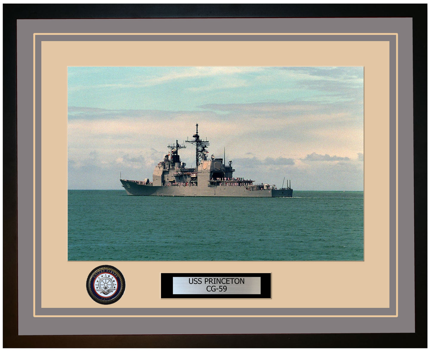 USS PRINCETON CG-59 Framed Navy Ship Photo Grey