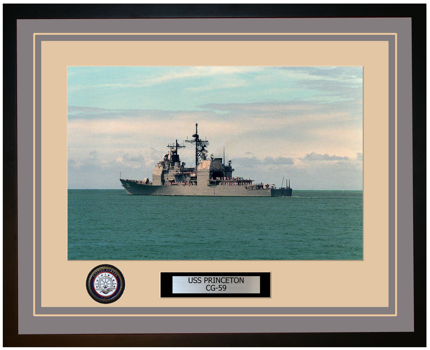 USS PRINCETON CG-59 Framed Navy Ship Photo Grey