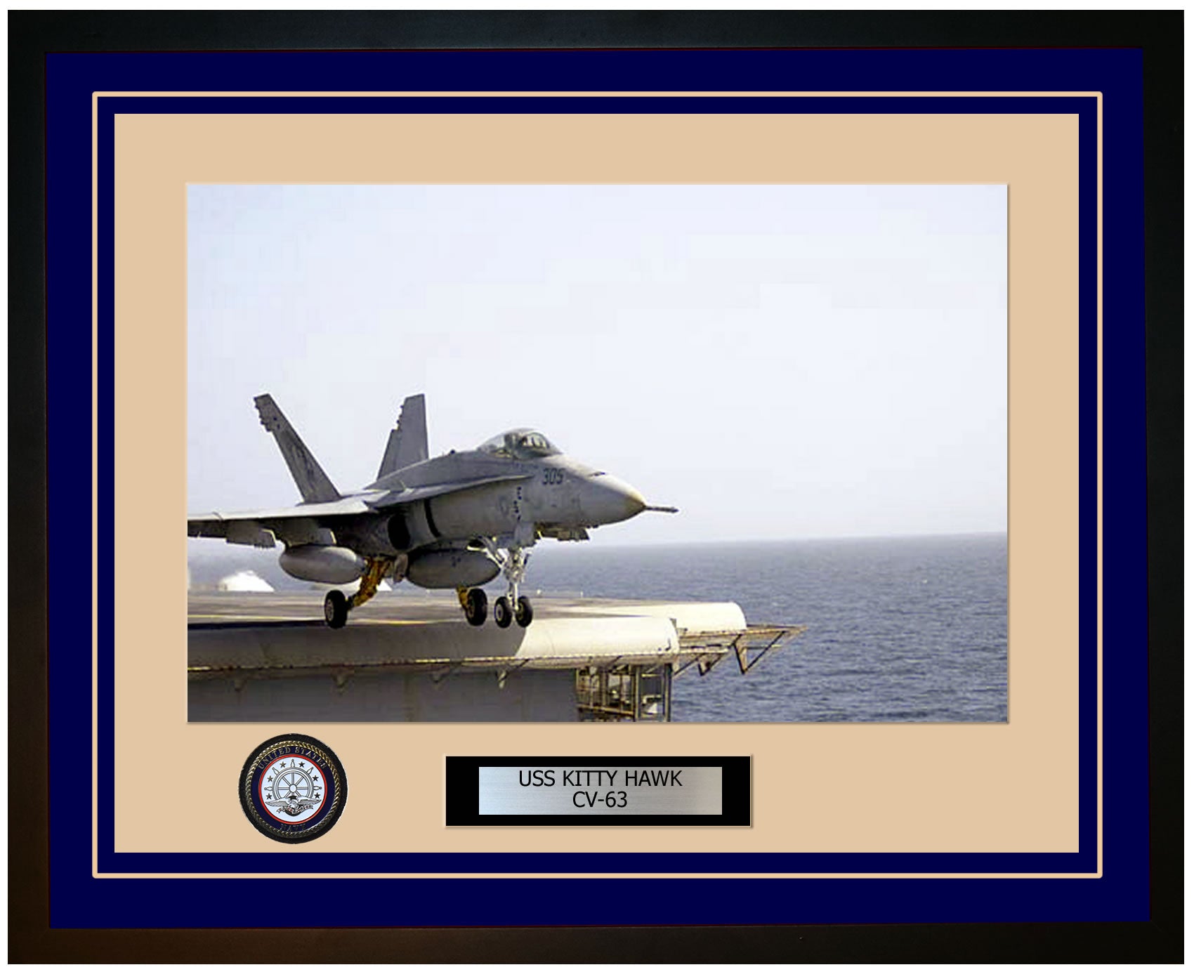 USS KITTY HAWK CV-63 Framed Navy Ship Photo Blue