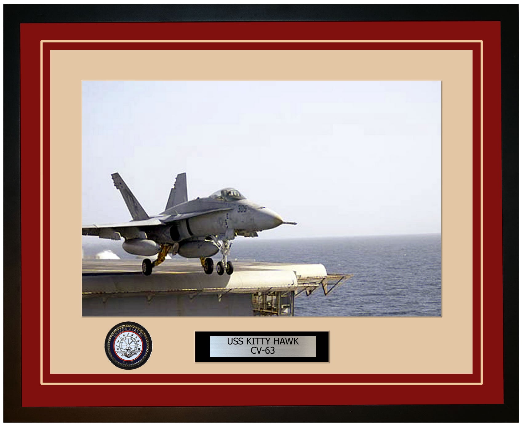 USS KITTY HAWK CV-63 Framed Navy Ship Photo Burgundy