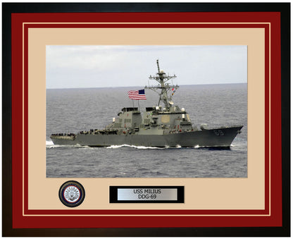USS MILIUS DDG-69 Framed Navy Ship Photo Burgundy