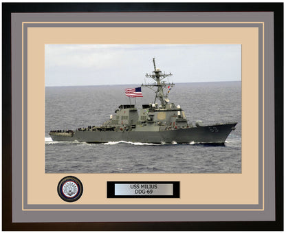 USS MILIUS DDG-69 Framed Navy Ship Photo Grey