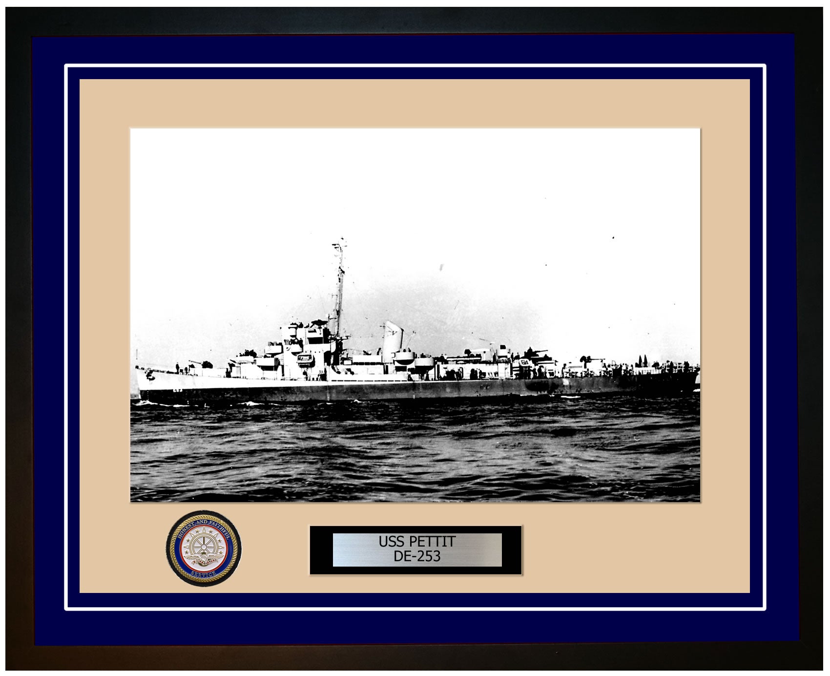 USS Pettit DE-253 Framed Navy Ship Photo Blue