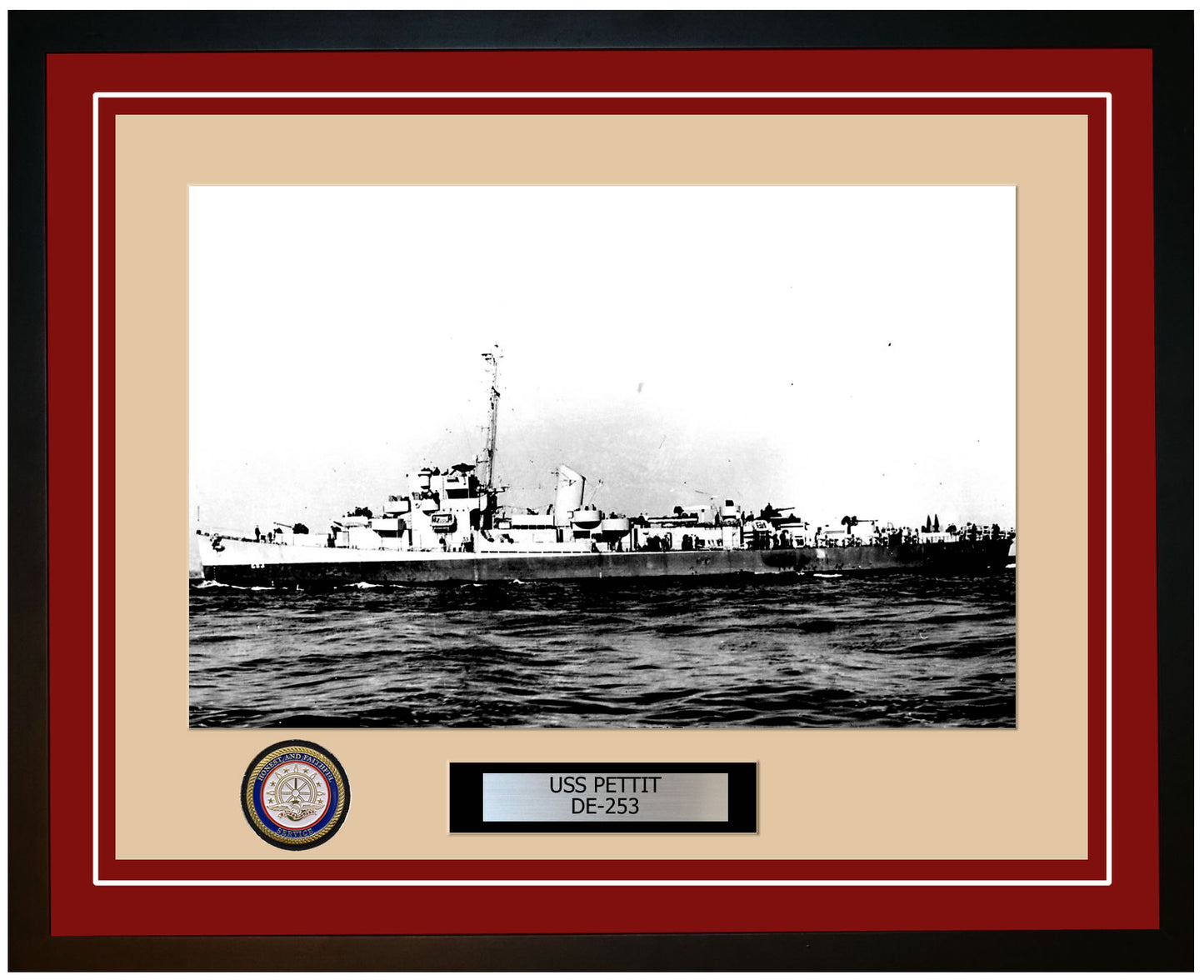 USS Pettit DE-253 Framed Navy Ship Photo Burgundy