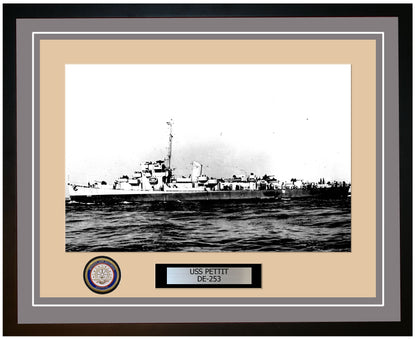 USS Pettit DE-253 Framed Navy Ship Photo Grey
