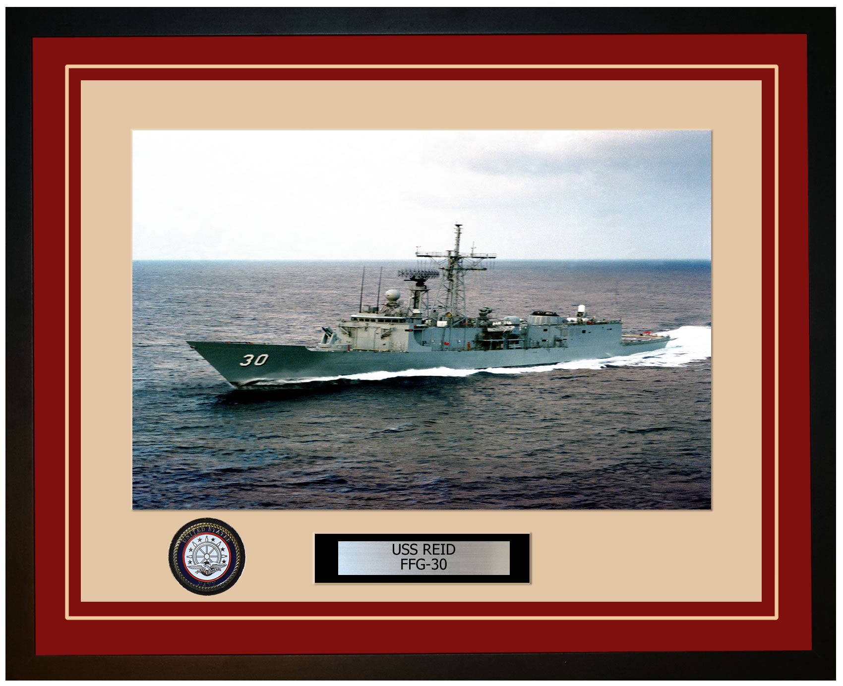 USS REID FFG-30 Framed Navy Ship Photo Burgundy