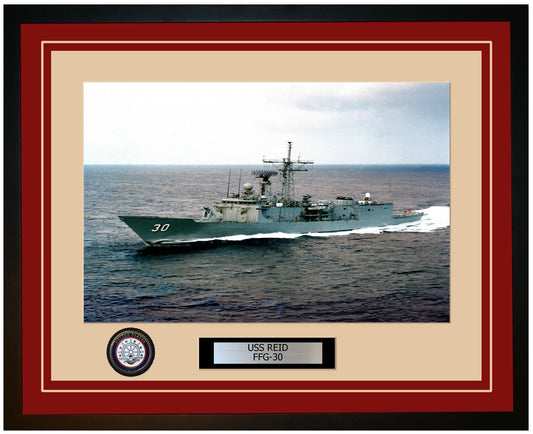 USS REID FFG-30 Framed Navy Ship Photo Burgundy