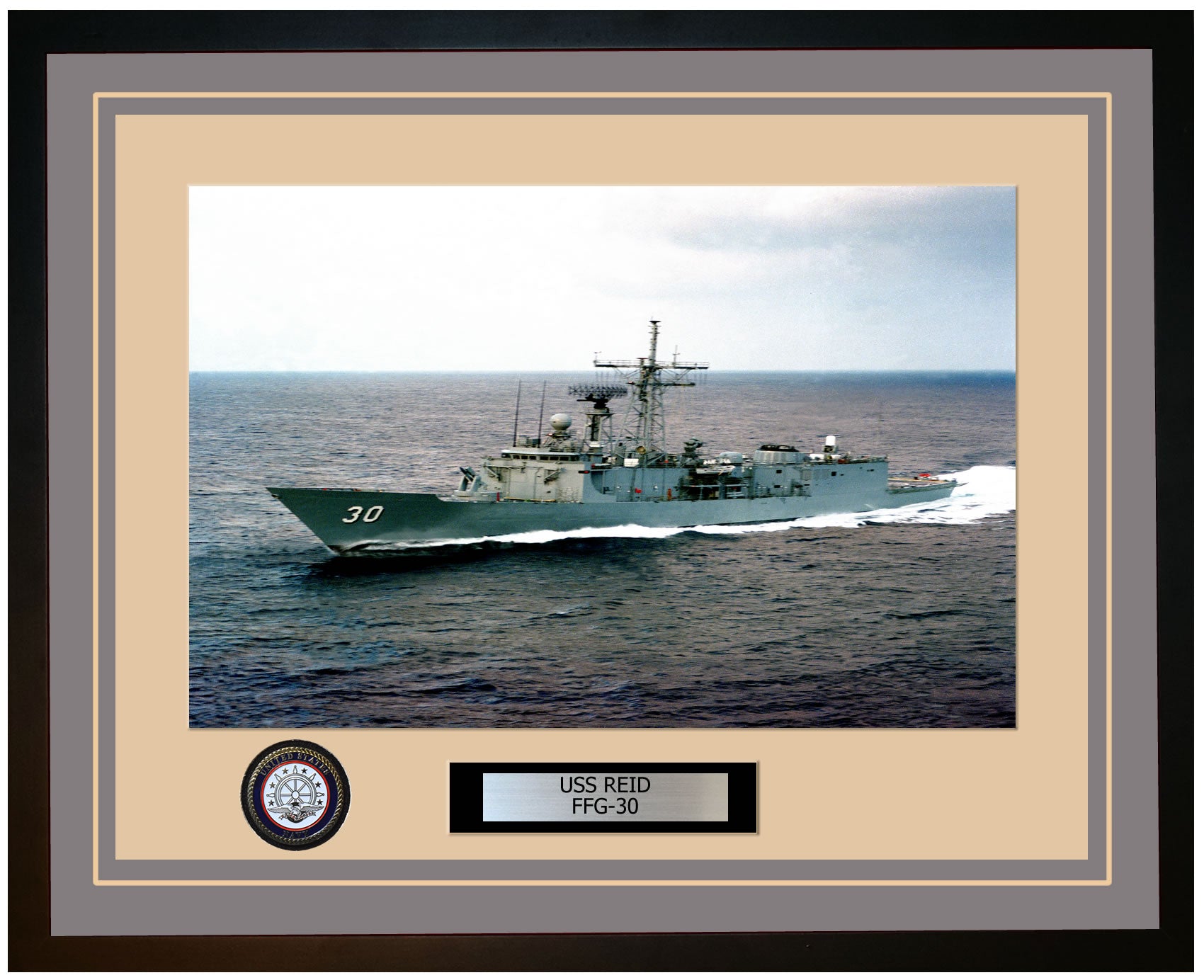 USS REID FFG-30 Framed Navy Ship Photo Grey