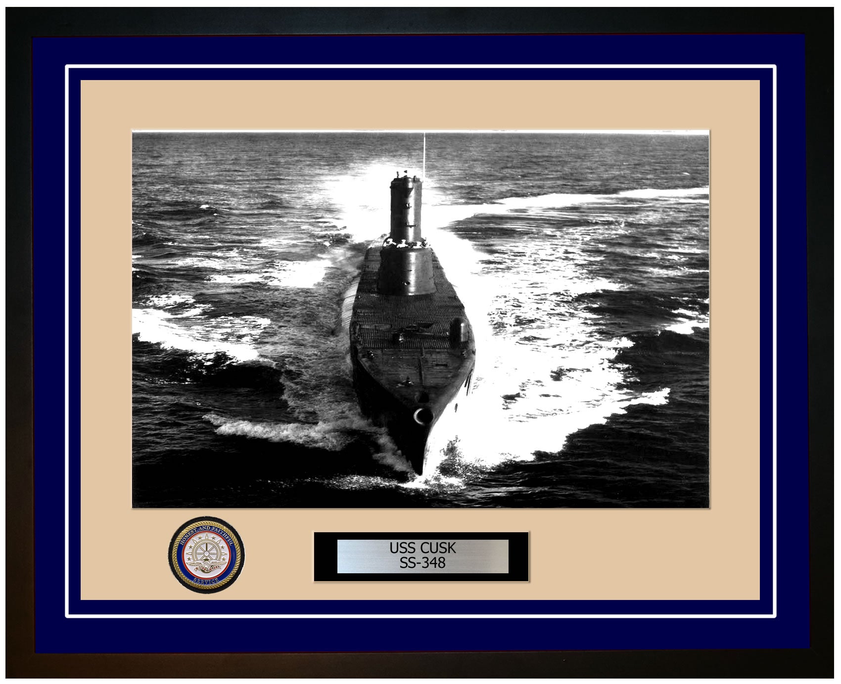 USS Cusk SS-348 Framed Navy Ship Photo Blue