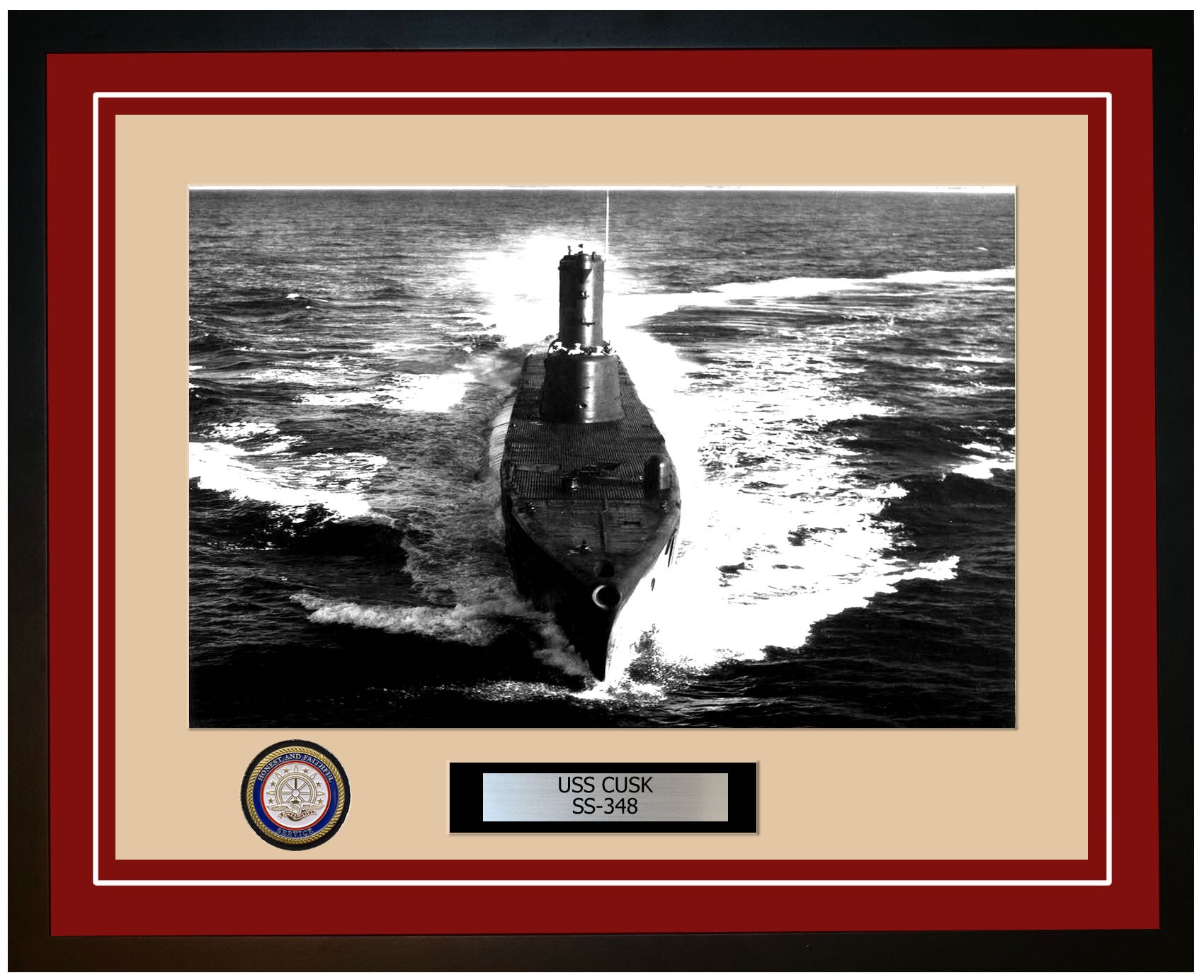 USS Cusk SS-348 Framed Navy Ship Photo Burgundy