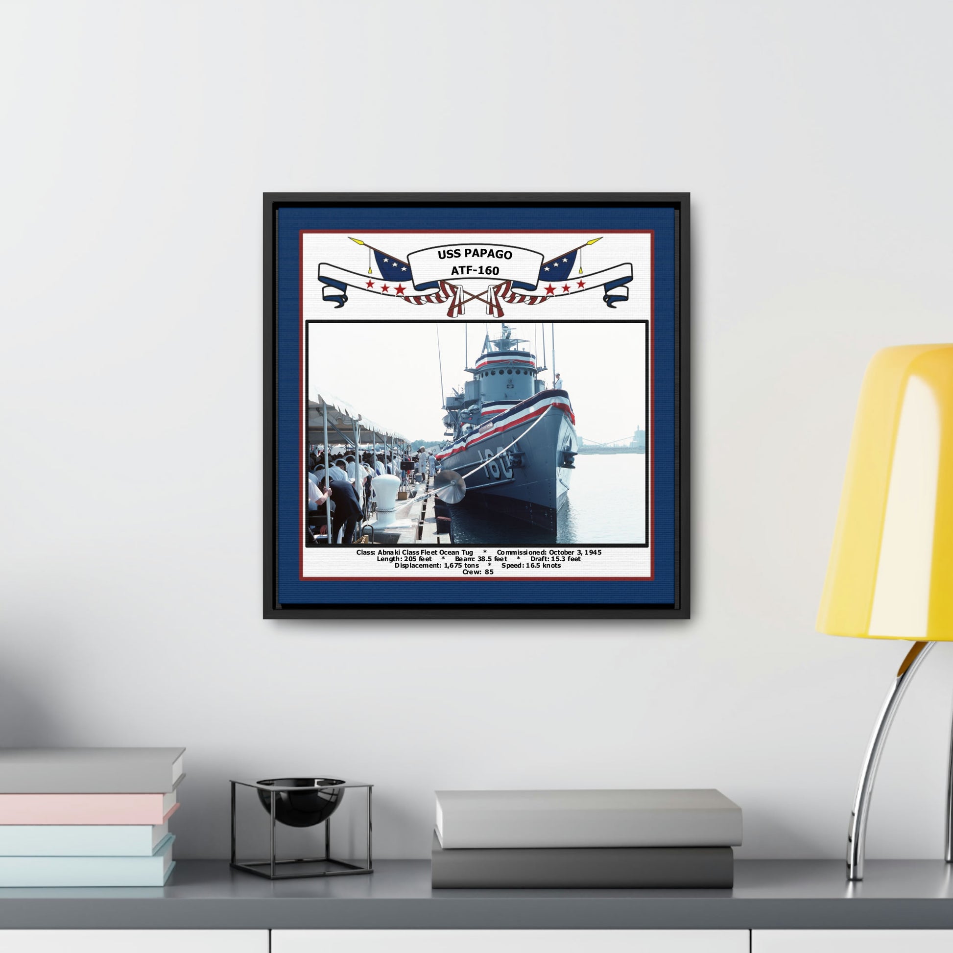 USS Papago ATF-160 Navy Floating Frame Photo Desk View