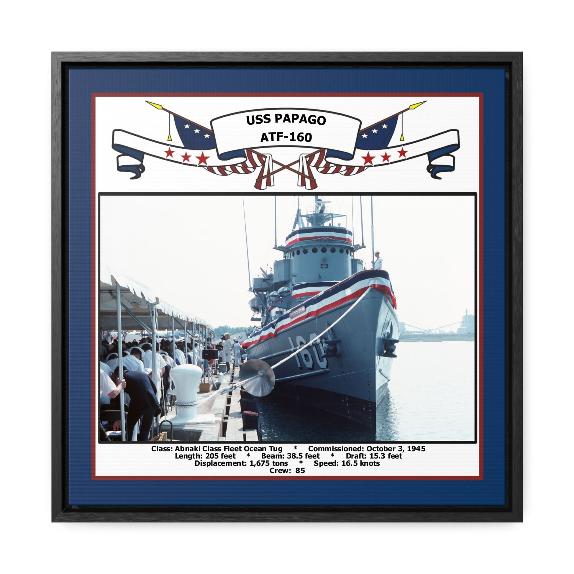 USS Papago ATF-160 Navy Floating Frame Photo Front View