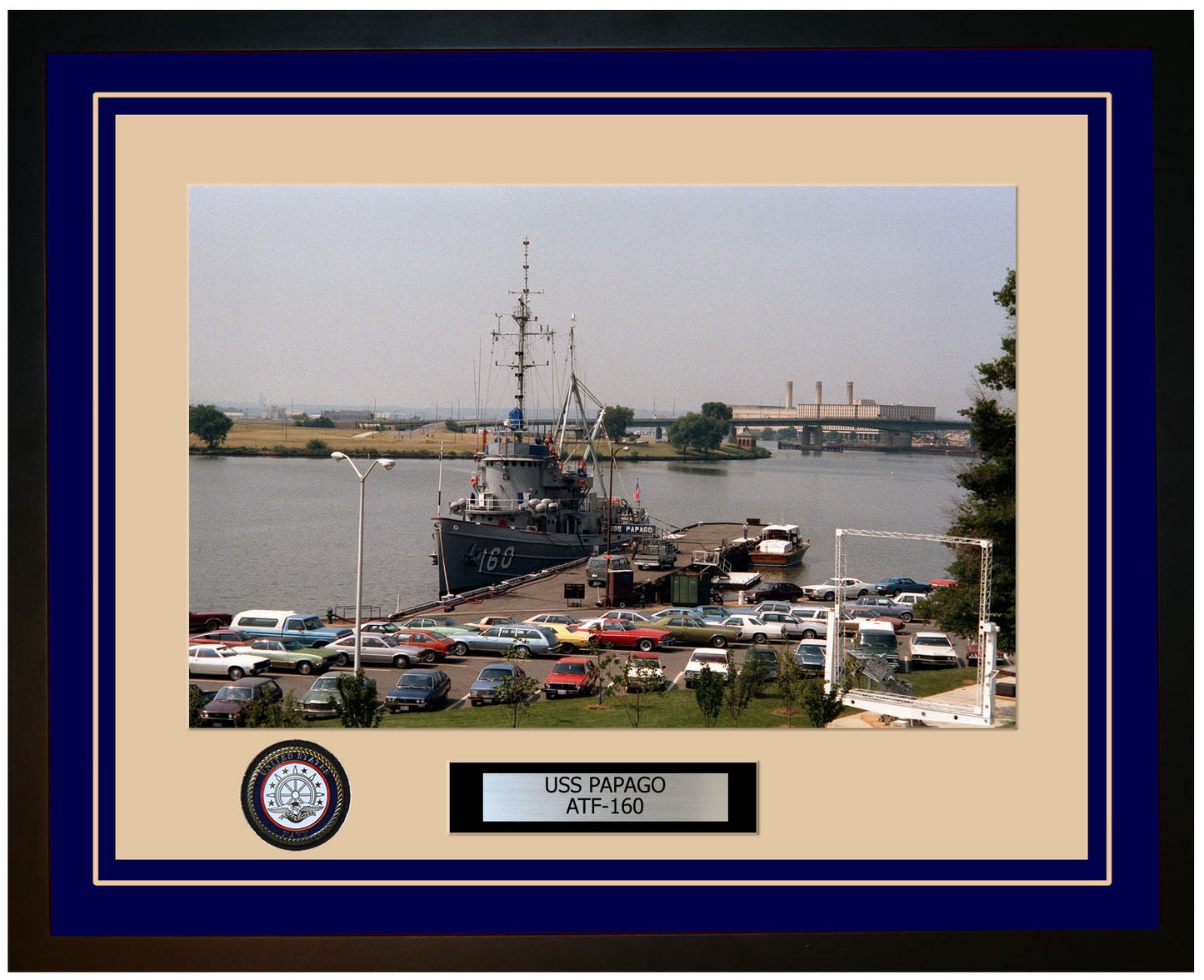 USS PAPAGO ATF-160 Framed Navy Ship Photo Blue