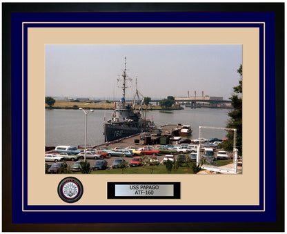 USS PAPAGO ATF-160 Framed Navy Ship Photo Blue
