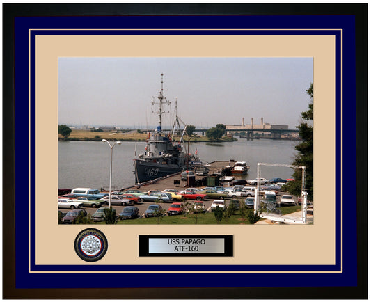 USS PAPAGO ATF-160 Framed Navy Ship Photo Blue