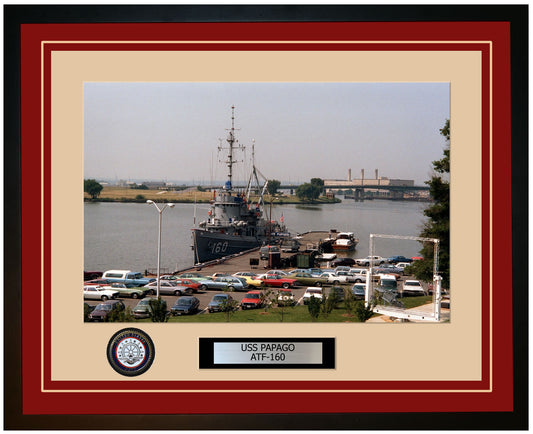 USS PAPAGO ATF-160 Framed Navy Ship Photo Burgundy