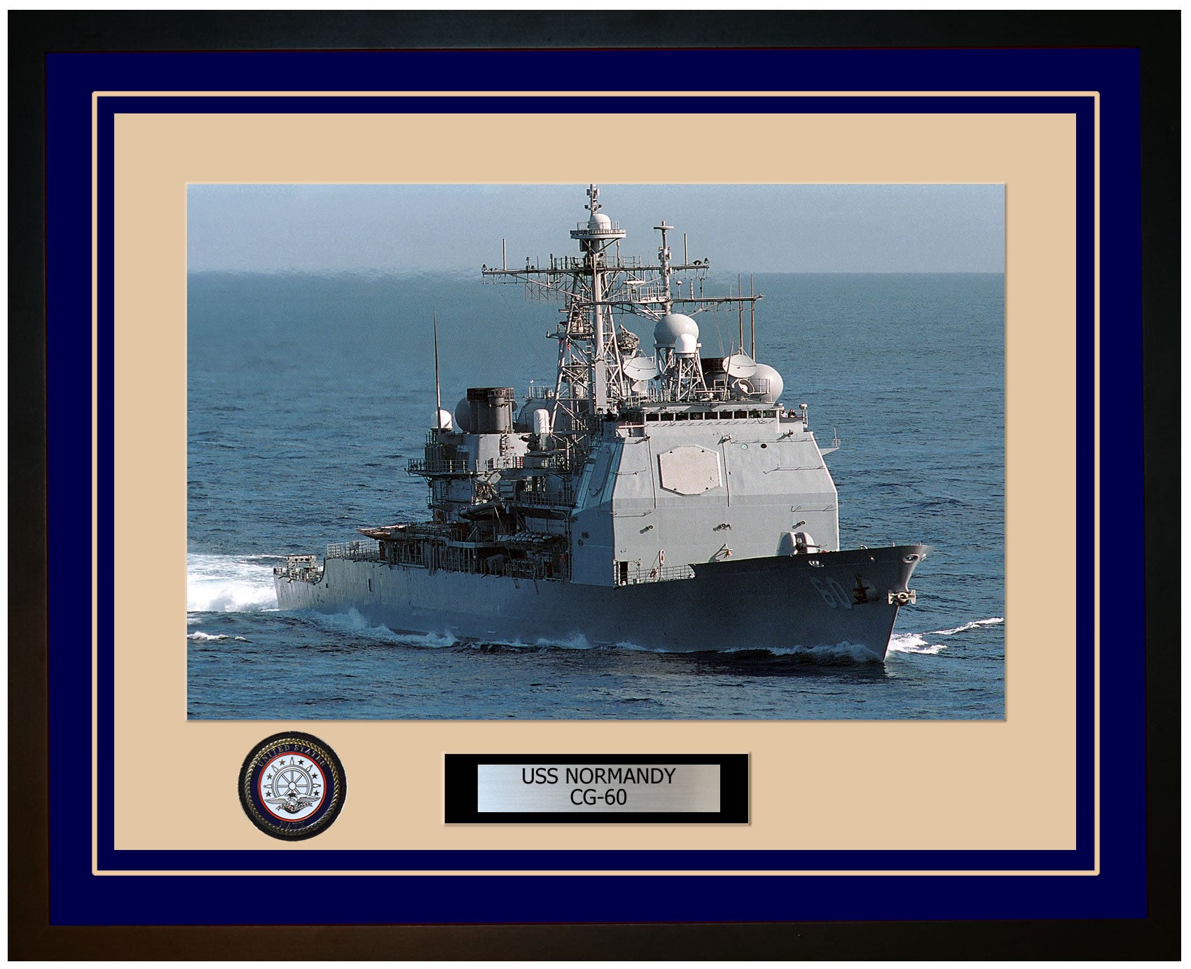 USS NORMANDY CG-60 Framed Navy Ship Photo Blue