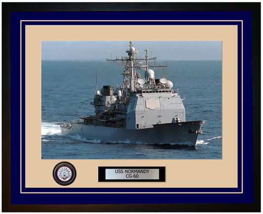 USS NORMANDY CG-60 Framed Navy Ship Photo Blue