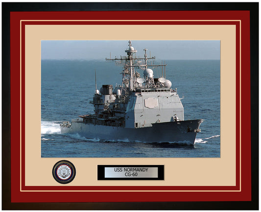 USS NORMANDY CG-60 Framed Navy Ship Photo Burgundy
