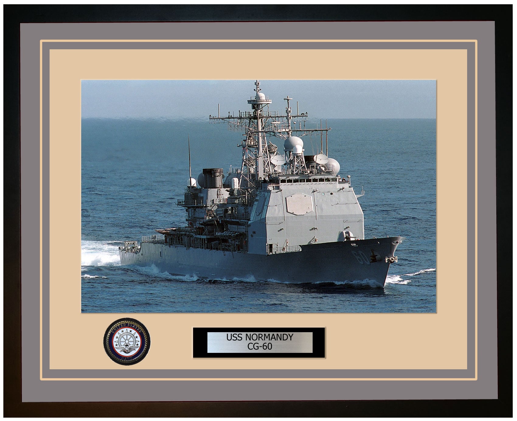 USS NORMANDY CG-60 Framed Navy Ship Photo Grey