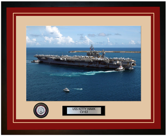 USS KITTY HAWK CV-63 Framed Navy Ship Photo Burgundy