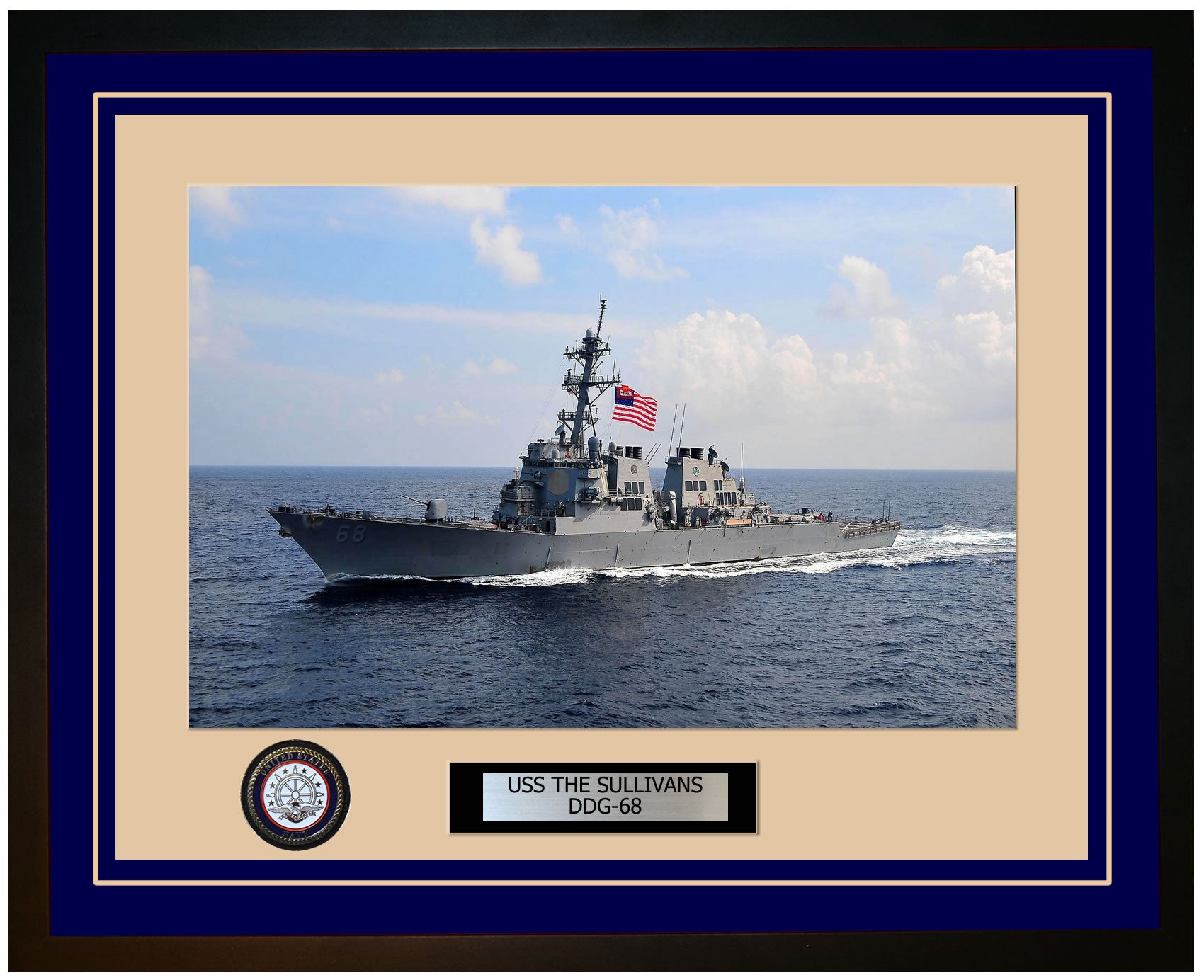 USS THE SULLIVANS DDG-68 Framed Navy Ship Photo Blue
