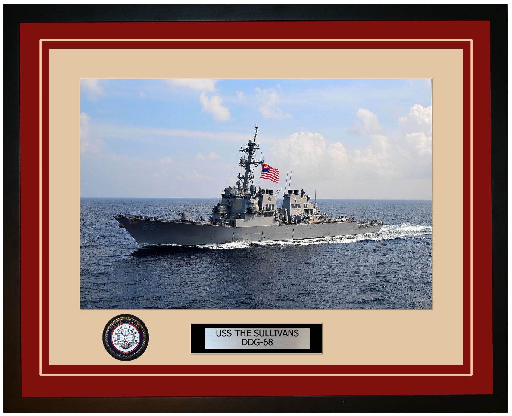 USS THE SULLIVANS DDG-68 Framed Navy Ship Photo Burgundy